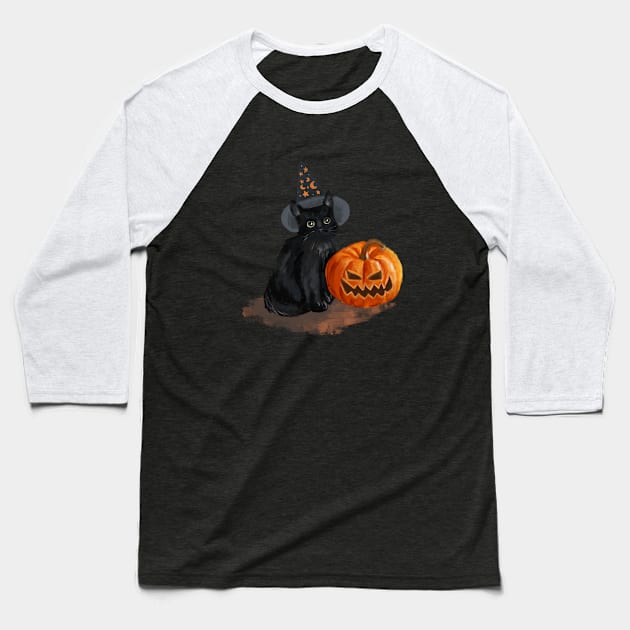 Halloween - Cat - New Year - Pumpkin Baseball T-Shirt by  El-Aal